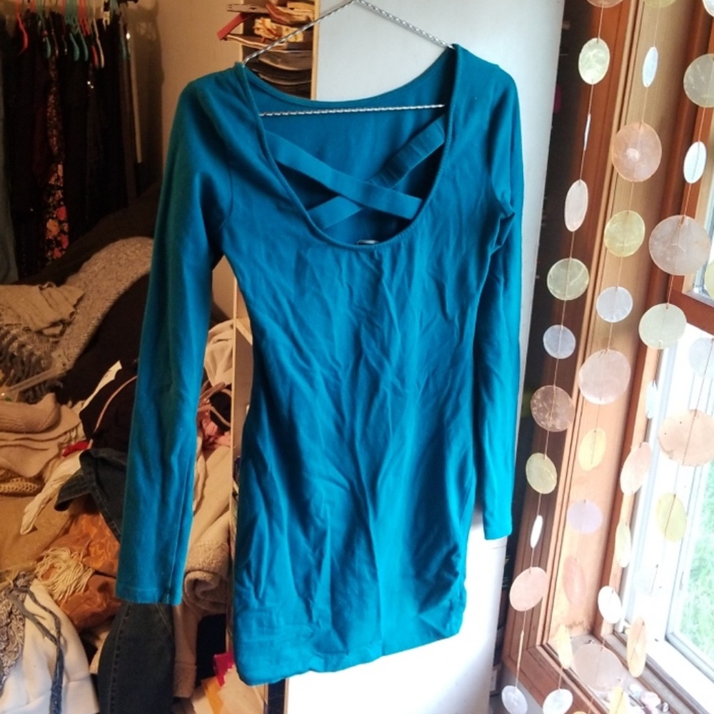 Teal low backed dress